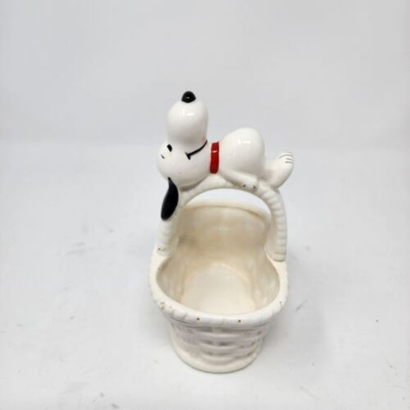 Vintage United Features Peanuts Snoopy Ceramic Basket Schulz Made In Japan 1958 - Picture 2 of 13